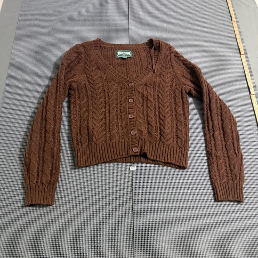 American Eagle Womens Brown Cable Knit Button Front Cardigan Sweater Size M